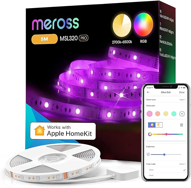 meross Led Strip Light 5M LED Light Strip Compatible with Apple HomeKit Siri Alexa Voice Control and Remote Control, RGBWW Color Changing Led Strips for Home, Bedroom