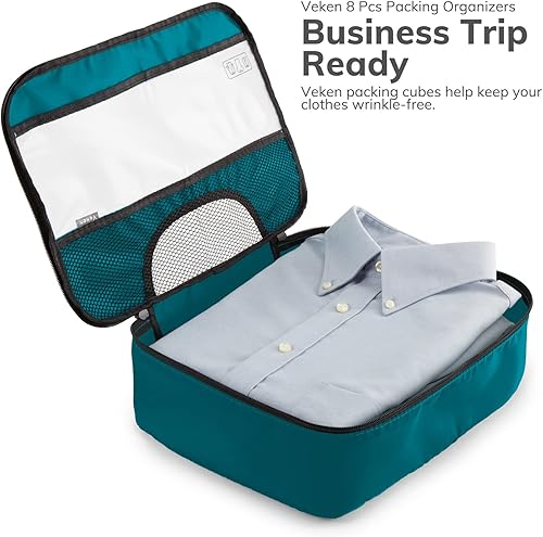 Miniatura 8 de Juego de 8 cubos de embalaje de varios colores para maletas en 4 tamaños (extra grande, grande, mediano, pequeño), juego de bolsas de equipaje Veken