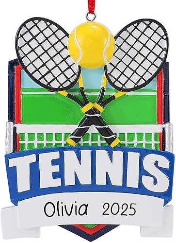Miniatura 7 de Adorno navideño de tenis personalizado 2023  Personalización gratuita  Raqueta con bola colgante y estrellas para árbol de Navidad  Recuerdo único