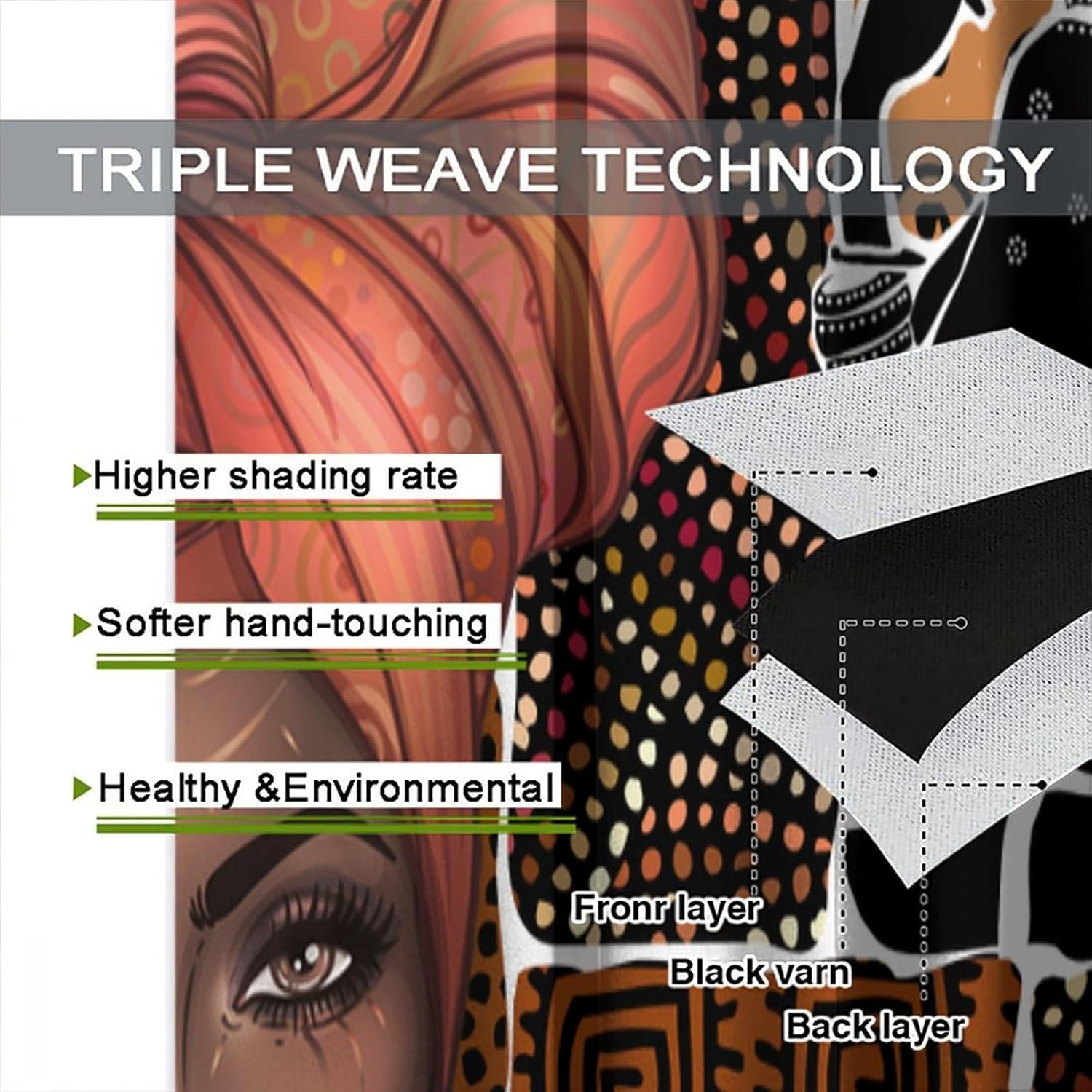 JESTRONRY Black Girl Curtain,Sunflower Elegant African American Lady Boho Theme Blackout Rod Pocket Window Drapes for Living Room Bedroom Bathroom 42x54in