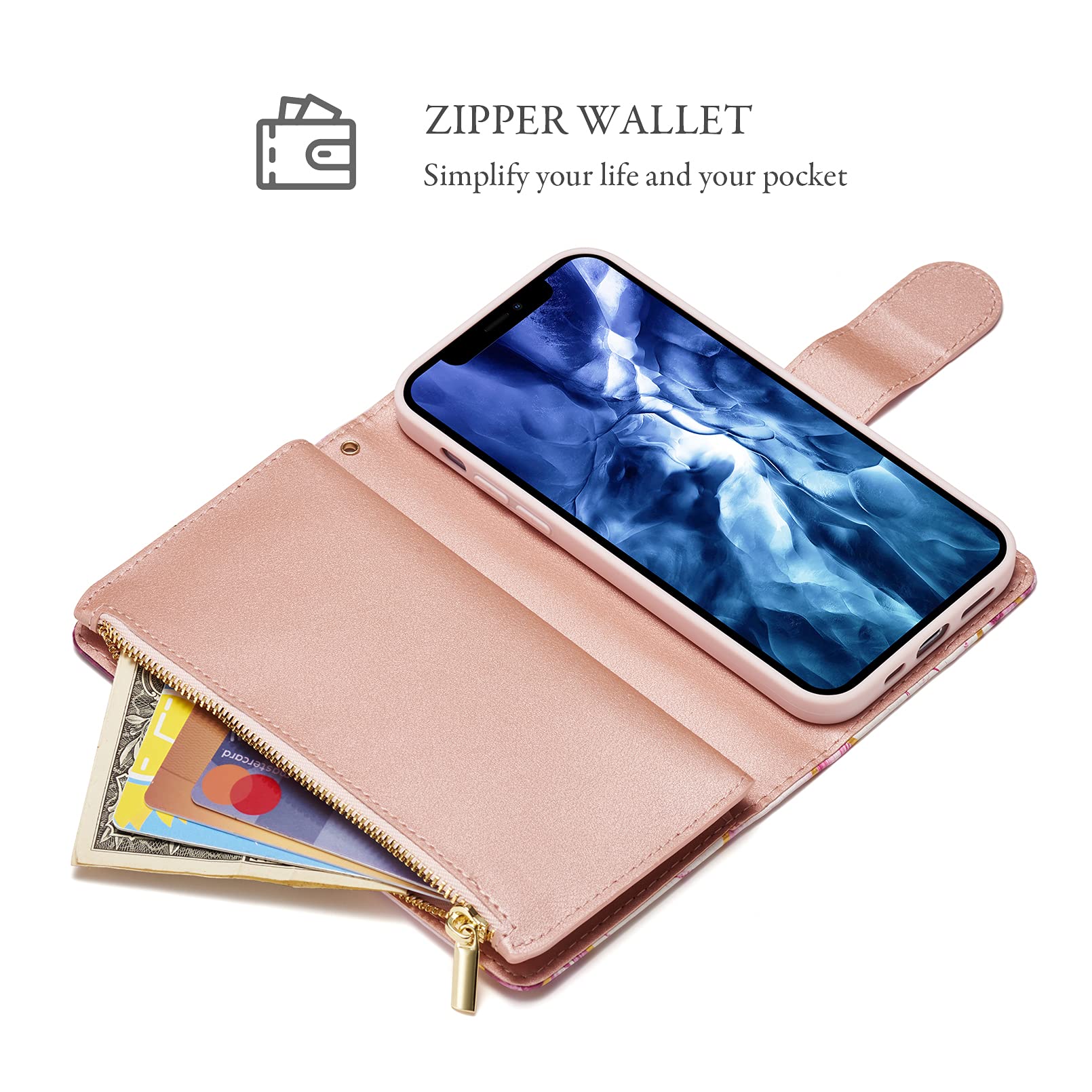 Custodia Portafoglio UEEBAI Per IPhone 15 Pro Con Cinturino Da Polso, Chiusura Magnetica, Slot Per Carte E Cerniera - Nero