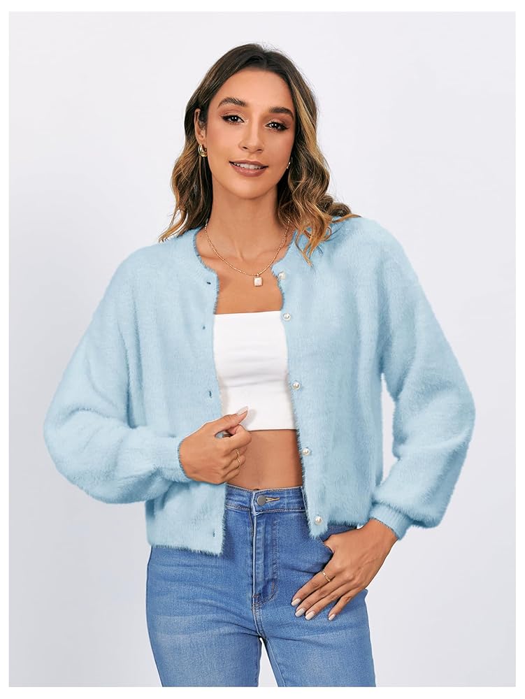 Verdusa Women's Fuzzy Cardigan Sweaters Furry Long Sleeve