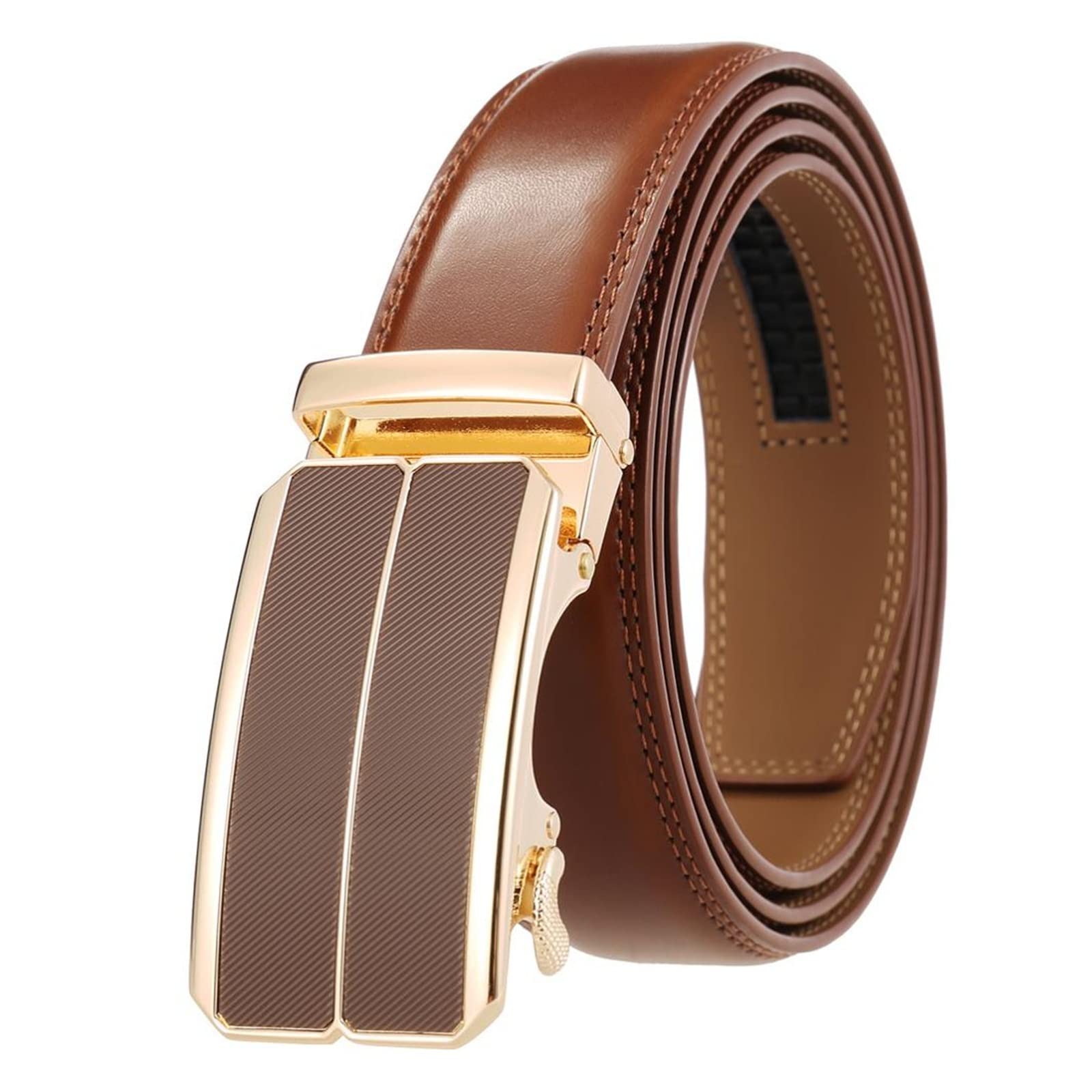 JOJOJ Cinturón de Cuero for Hombres Hebilla automática Cinturones Negros de Cuero Genuino Ajustables for Hombres(44in/110cm,3)