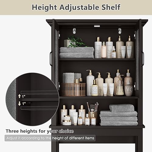Miniatura 9 de MXARLTR Armario de almacenamiento sobre el inodoro, almacenamiento sobre el inodoro con puertas de vidrio templado, armario de almacenamiento de