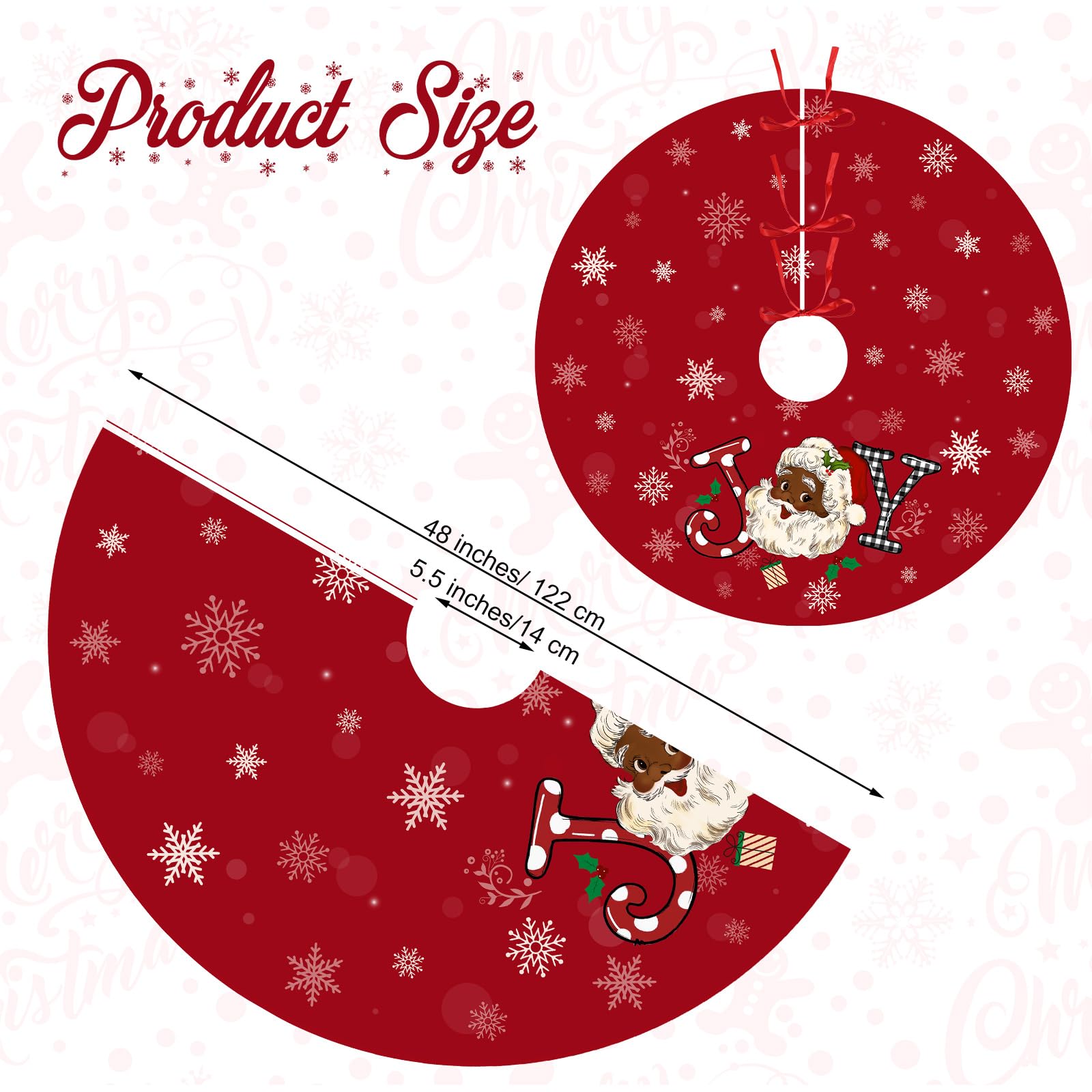 Tiamon Christmas Tree Skirt 48 Inch Black Santa Tree Skirt African American Xmas Tree Mat Decor Snowflake Joy Santa Claus Tree Decor for Winter Holiday Christmas Tree Decoration Supplies(Red)