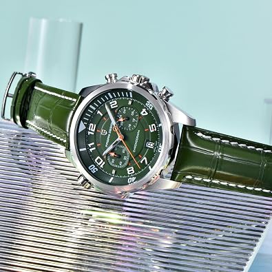 Pagani Design Men's Chronograph Watch PD-1811, Green Dial with PU Leather Strap, Japan TMI VK64 Movement, Luminous Sport Watch