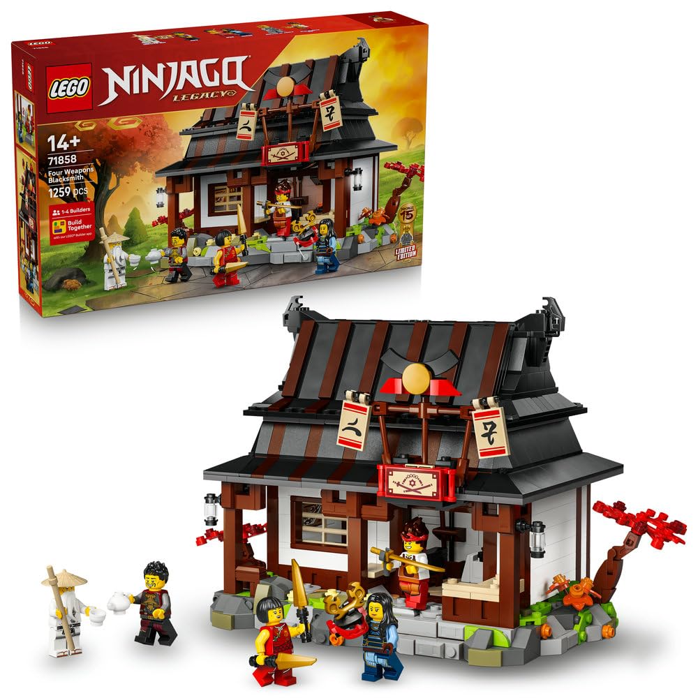 LEGO NINJAGO Kuźnia Cztery Bronie — 15-lecie 71858 | kuźnia ninja, model dla fana, prezent dla fana ninja 14+, edycja 15-lecia, 1259 elementów