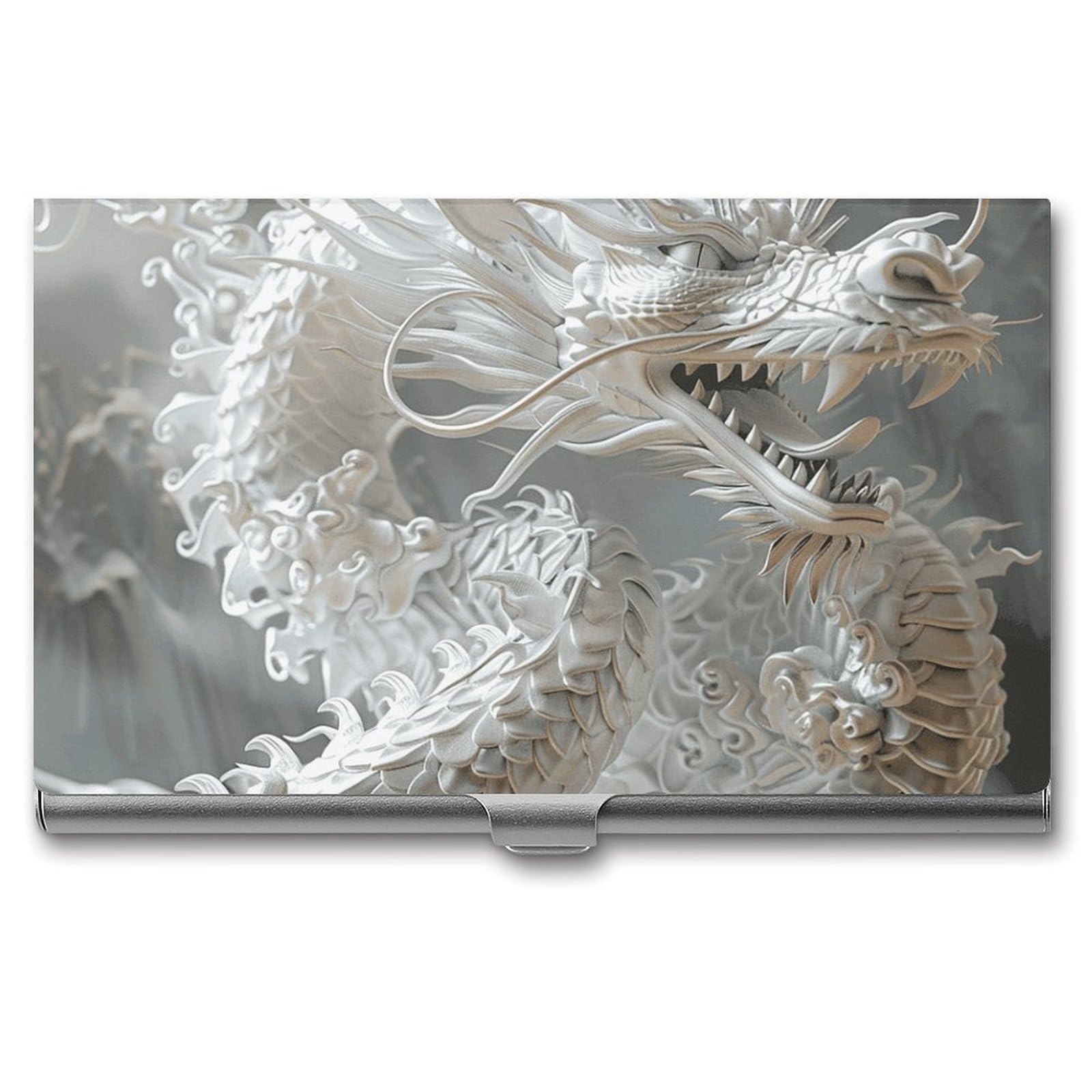Fekiloot Unisex Silver White Dragon Style Card Holder Color Business Card Box Magnetic Travel Card Case Wallet Portable Business Card Carrier Suitable For Business Professionals Office