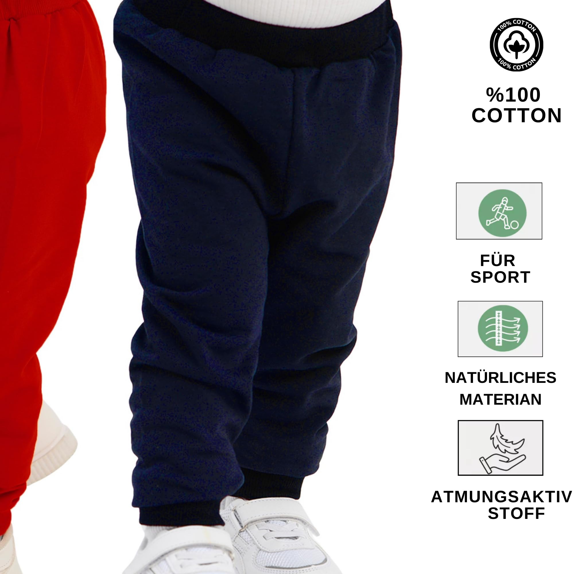 Pantaloni da bambino in 100% cotone, confezione da 2 pezzi, casual, morbidi e confortevoli, per ragazzi e ragazze
