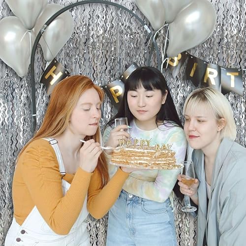 Vista 32 de Cortina cuadrada de oropel para fiesta, 5 cortinas de flecos de papel de aluminio con purpurina, decoración de fiesta, fondo negro para cabina