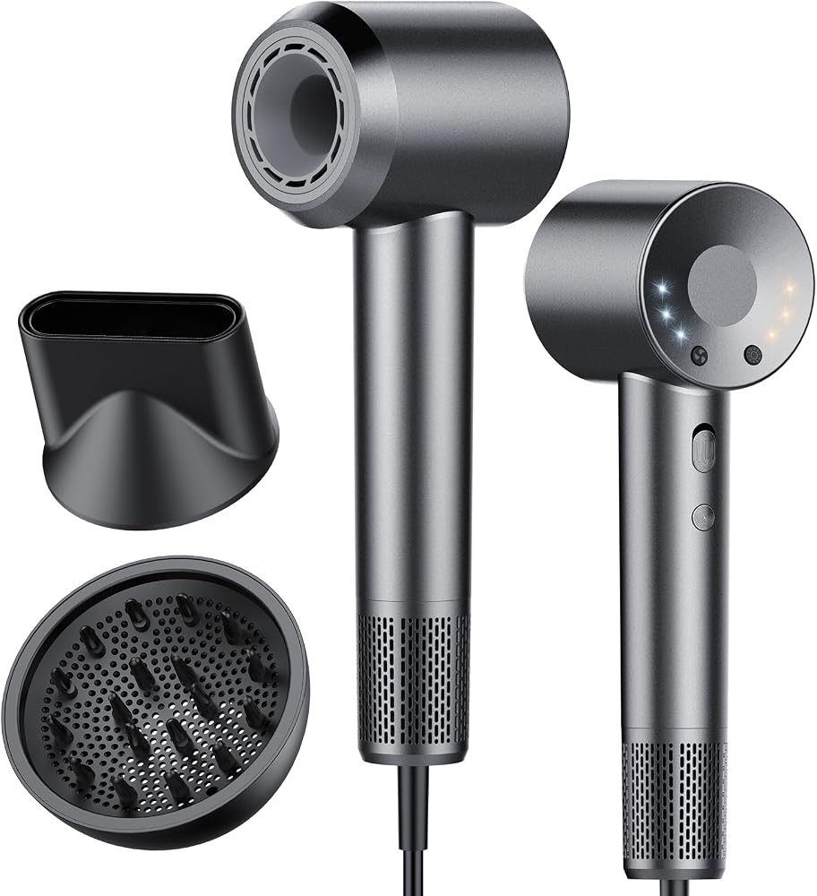 Sèche Cheveux Professionnel Portable 160 000 tr/min Seche Cheveux Ionique avec 5 Milliards d'Ions Négatifs 4 Températures & 3 Vitesses, Faible Bruit Diffuseur Magnétique et Buse Inclus