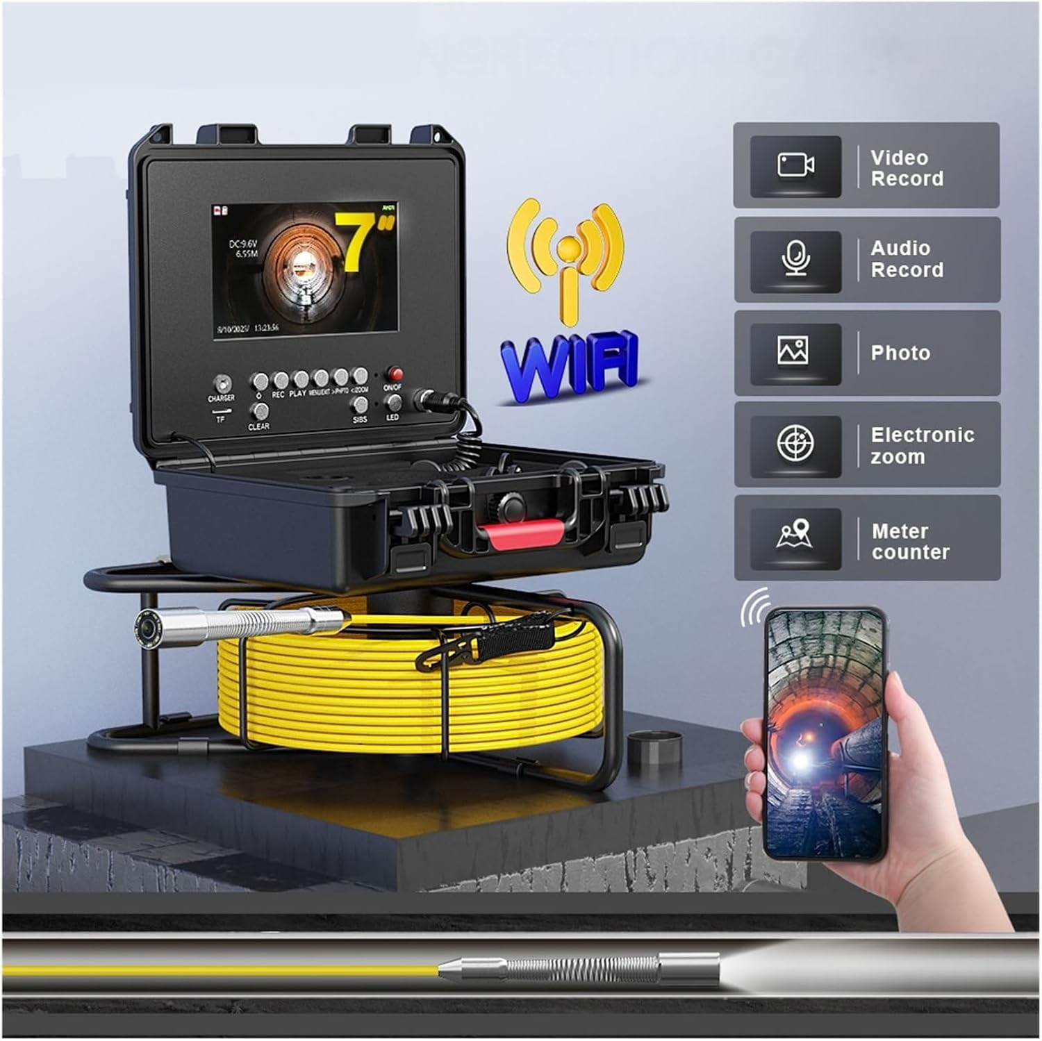 Drain Inspection Camera 7" Ultra HD Distance Counter 1080p Pipe Sewer Inspection Video Camera,23mm Drain Pipeline Industrial Endoscope