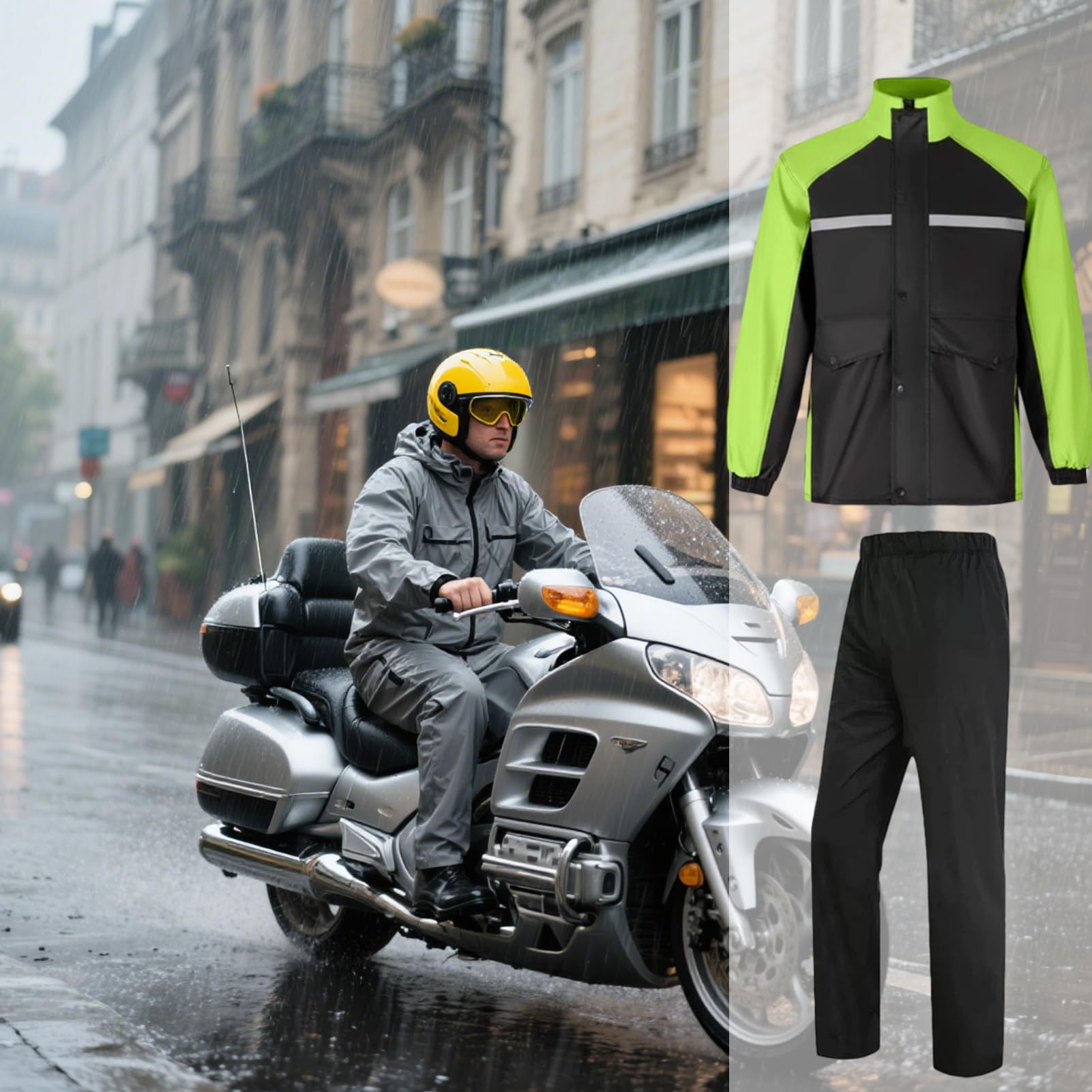 Equipo de lluvia para motociclistas | Equipo de lluvia para motocicleta para hombre impermeable - Impermeable ligero reflectante con botas, overol poncho para caza, construcción, trabajo, pesca
