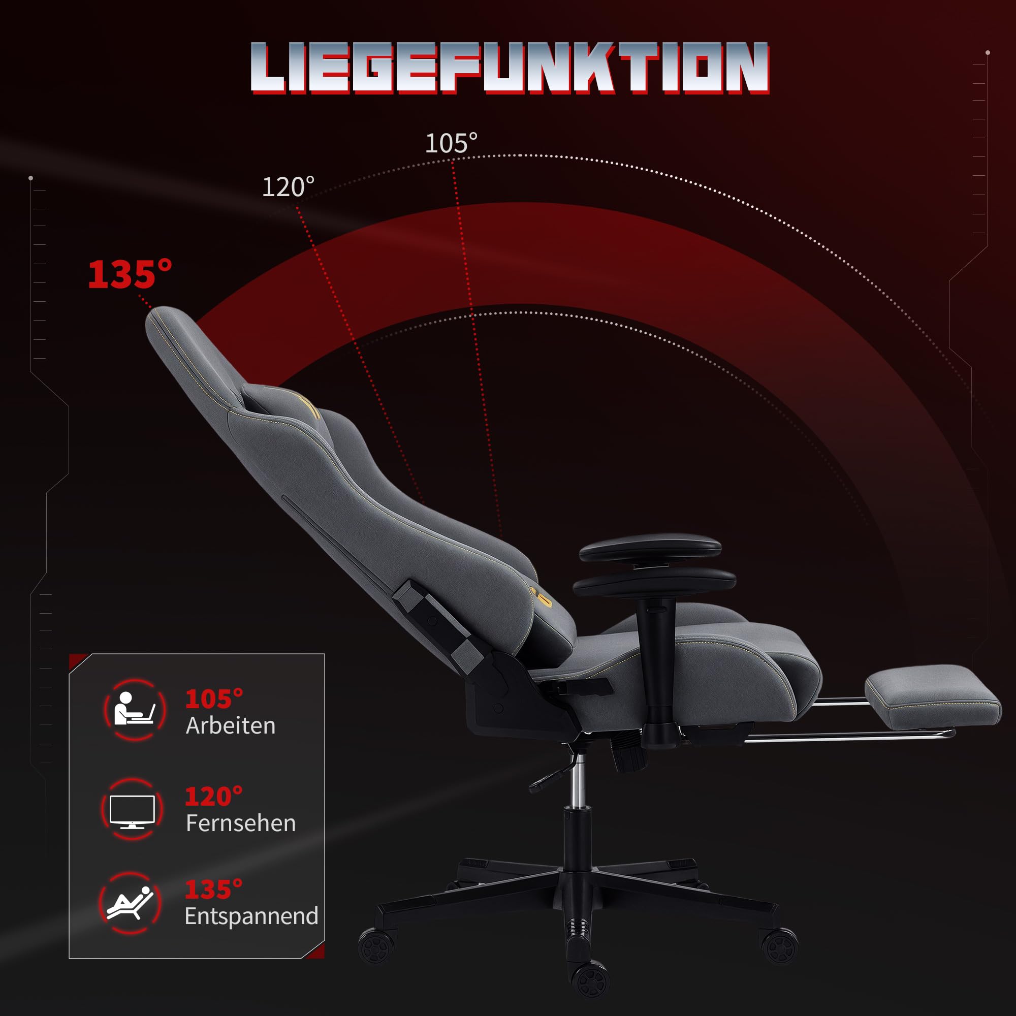 HOMCOM Gaming Stuhl Ergonomischer mit Fußstütze Kopfkissen Dunkelgrau | Wildlederimitat Gamer Stuhl, Lendenkissen, Gaming Sessel, 3D Armlehnen, Höhenverstellbar Bürostuhl