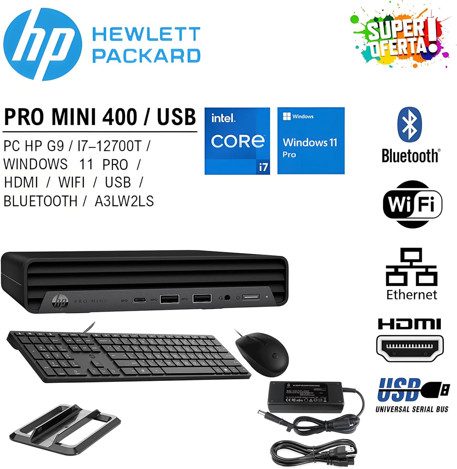 HP Mini Desktop PC Computer for Office Work, Data Processing, Accounting, Video Editing, Intel i7-12700T (16GB RAM, 512GB SSD), 3X 4K Output, Wired Keyboard & Mouse & Stand Included, Windows 11 Pro
