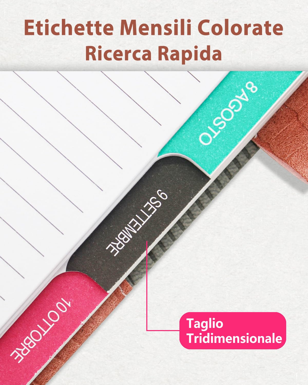 HW CASA Pelle PU Patchwork Bicolore Agenda 2025 Giornaliera,Una Sola Pagina per Un Solo Giorno,Formato A5,200 Pagine,Con Etichette Mensili Colorate e Piani Mensili,Con Passante per Penna (Rosa)