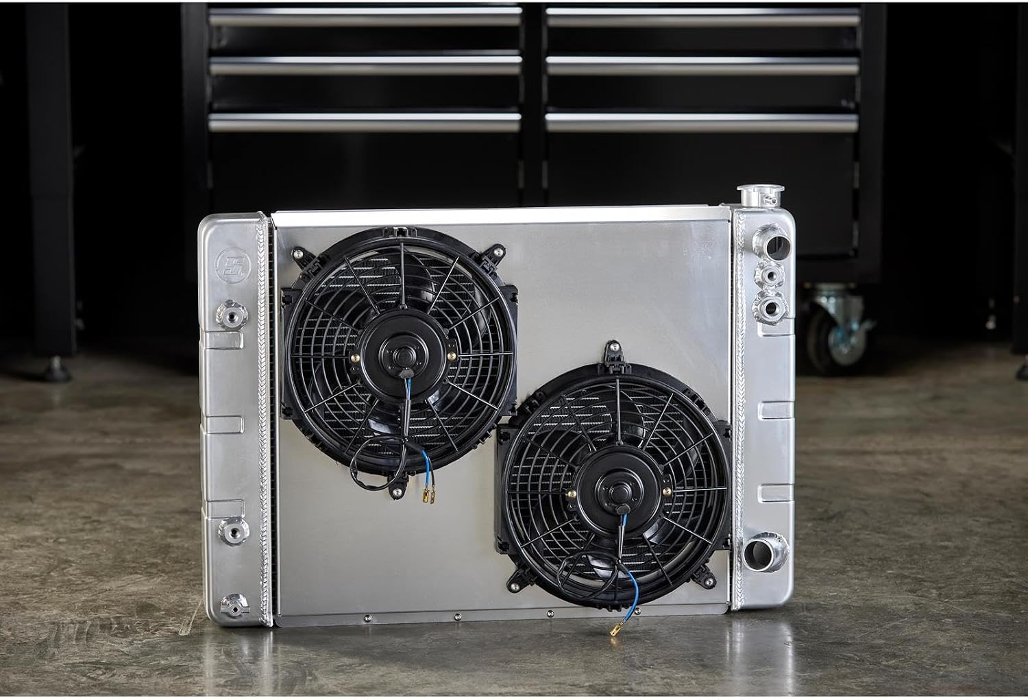 Speedway Motors WindChill™ Universal LS Swap 3-Row Aluminum Radiator Kit with Dual Fans and Shroud, 31x19 Double Pass Crossflow Design with Steam Port, LS Hose Fittings Included