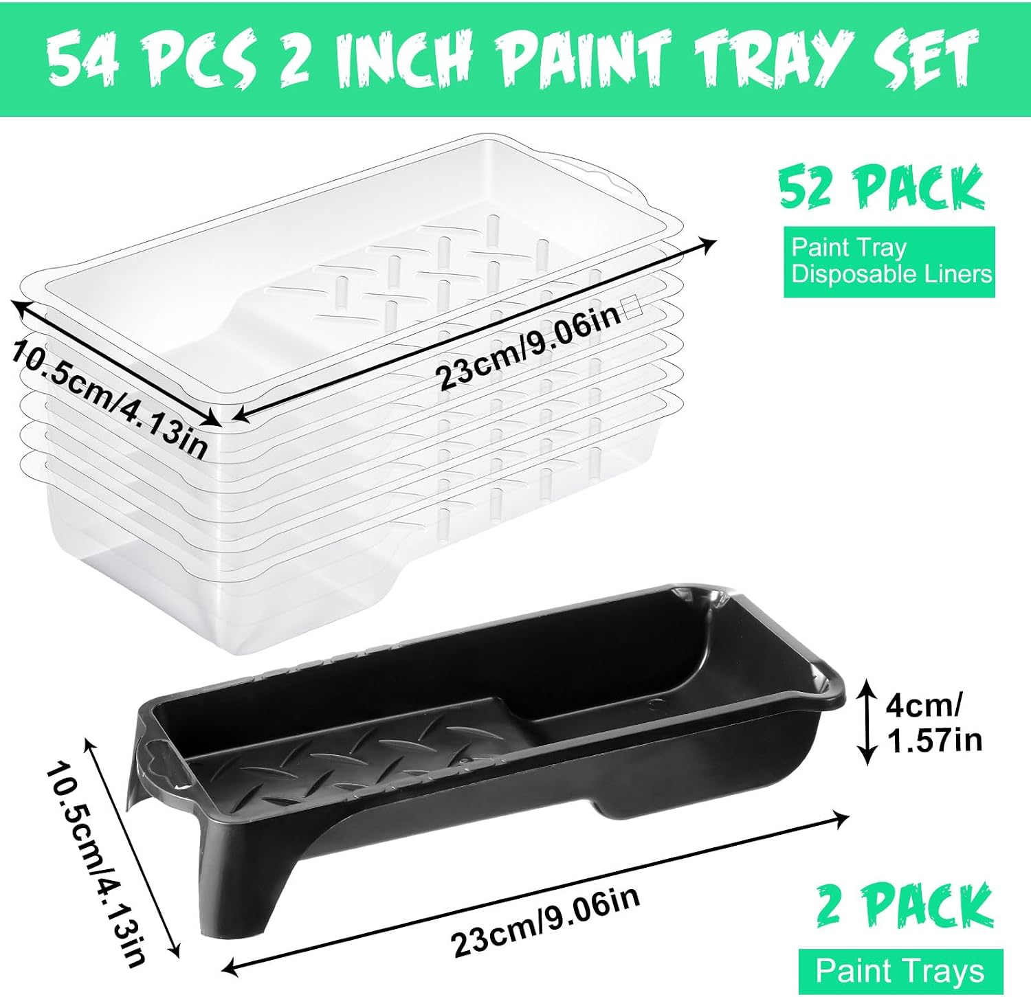 Geelin 52 Pcs 2 Inch Paint Tray Liner Set with 2 Pcs Paint Roller Trays Disposable Paint Tray Liner Deep Textured Ridge Household Paint Tray Fits Most Mini Paint Rollers for Paint Supplies