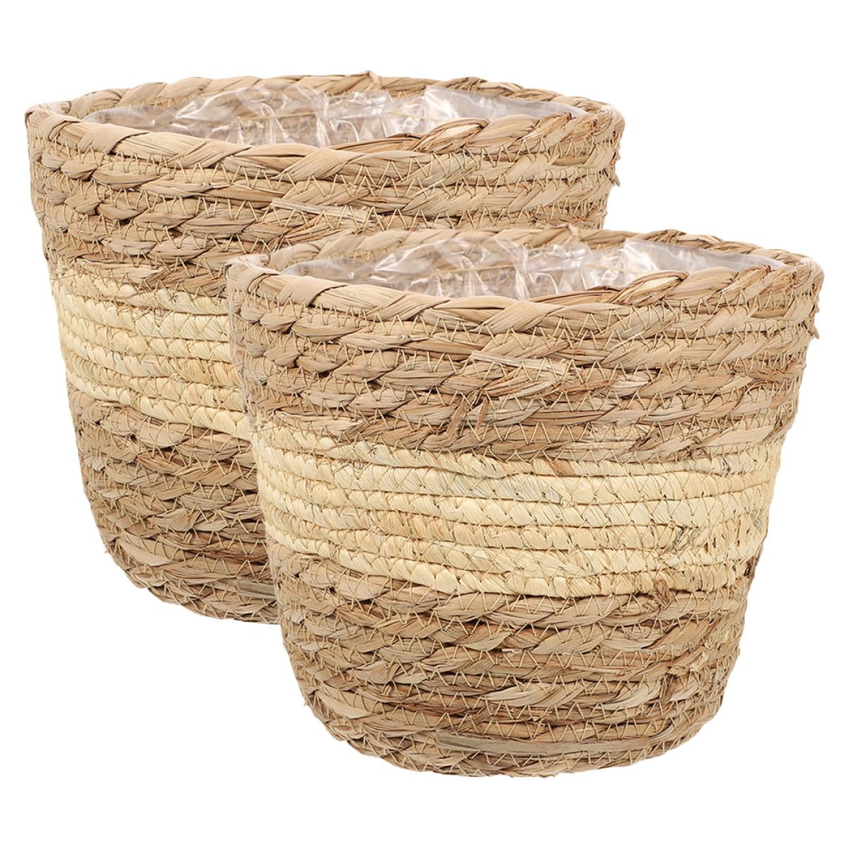 Panier tressé en paille naturelle Yardenfun lot de 2 grands cache-pots coniques beiges