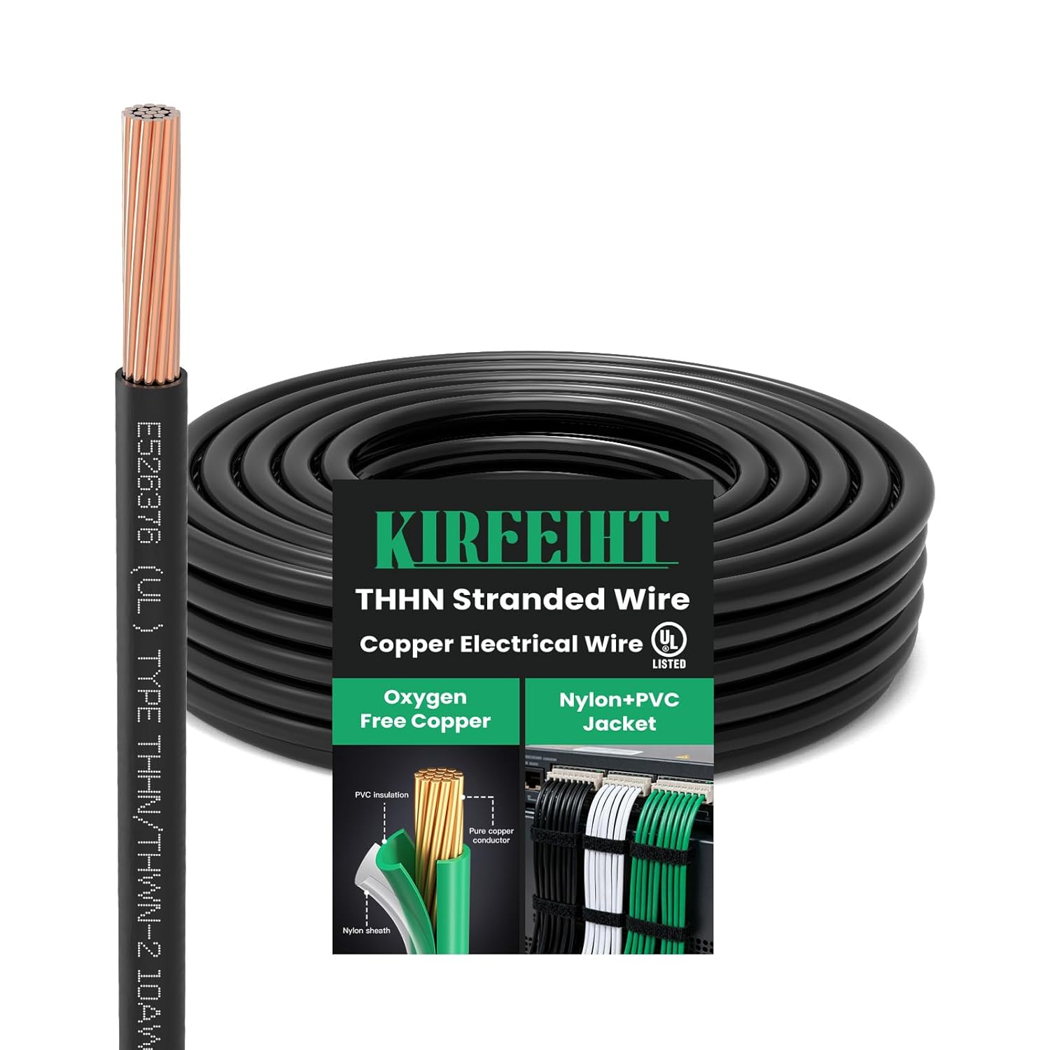 THHN Electrical Wire 12 Gauge,25 FT UL Listed Stranded Bare Copper Ground Wire,600V Electrical Wire for Panel Wiring,Residential Lighting,Industrial Equipment - Black
