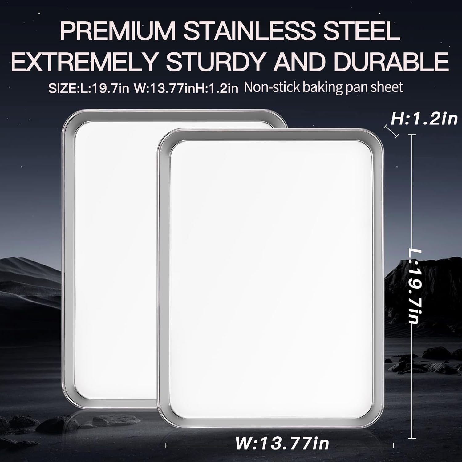 Premium Stainless Steel Baking Sheets, 2-Piece Set, Durable & Healthy Baking Trays, Ideal for Cookies, Roasting, Grilling in Oven(2 Pack, 20X14Inch)