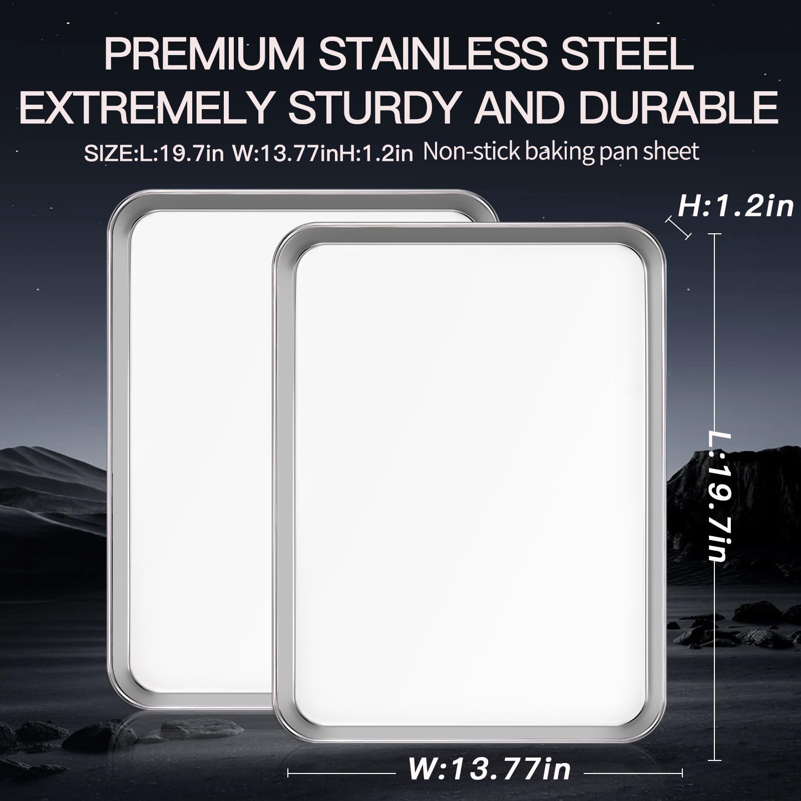 Premium Edelstahl-Backbleche, 2-teiliges Set, langlebige und gesunde Backbleche, ideal für Kekse, Braten, Grillen im Ofen (2 Stück, 50,8 x 35,6 cm)