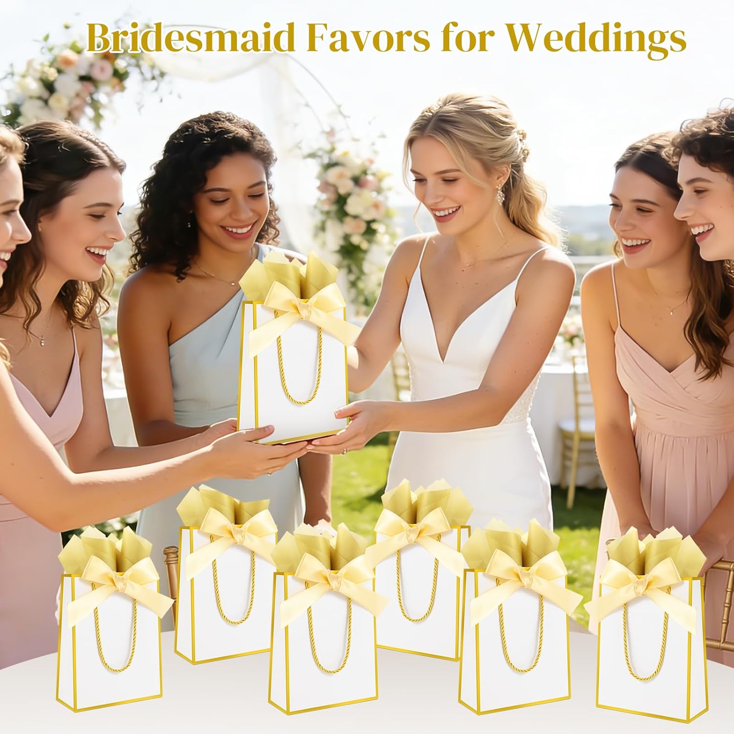 Ethhqu 12 Pack Small Gift Bags with Handles Include Tissue Papers & Cards, 9x7x3.15'' Thank You Gift Bags for Birthday, Baby Shower, Wedding, Bridesmaids, Anniversary (White and Gold) - Image 6