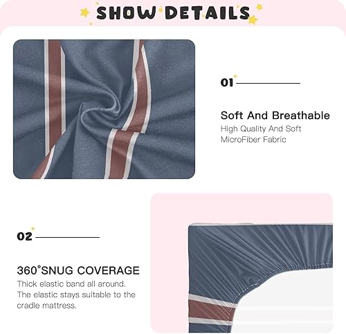 Miniatura 5 de Retro Red Blue Straight Line Fitted Crib Sheet for Baby Nursery Mattress Sheets Boys Girls Stretchy Playard Sheets Mini Crib 39x27in