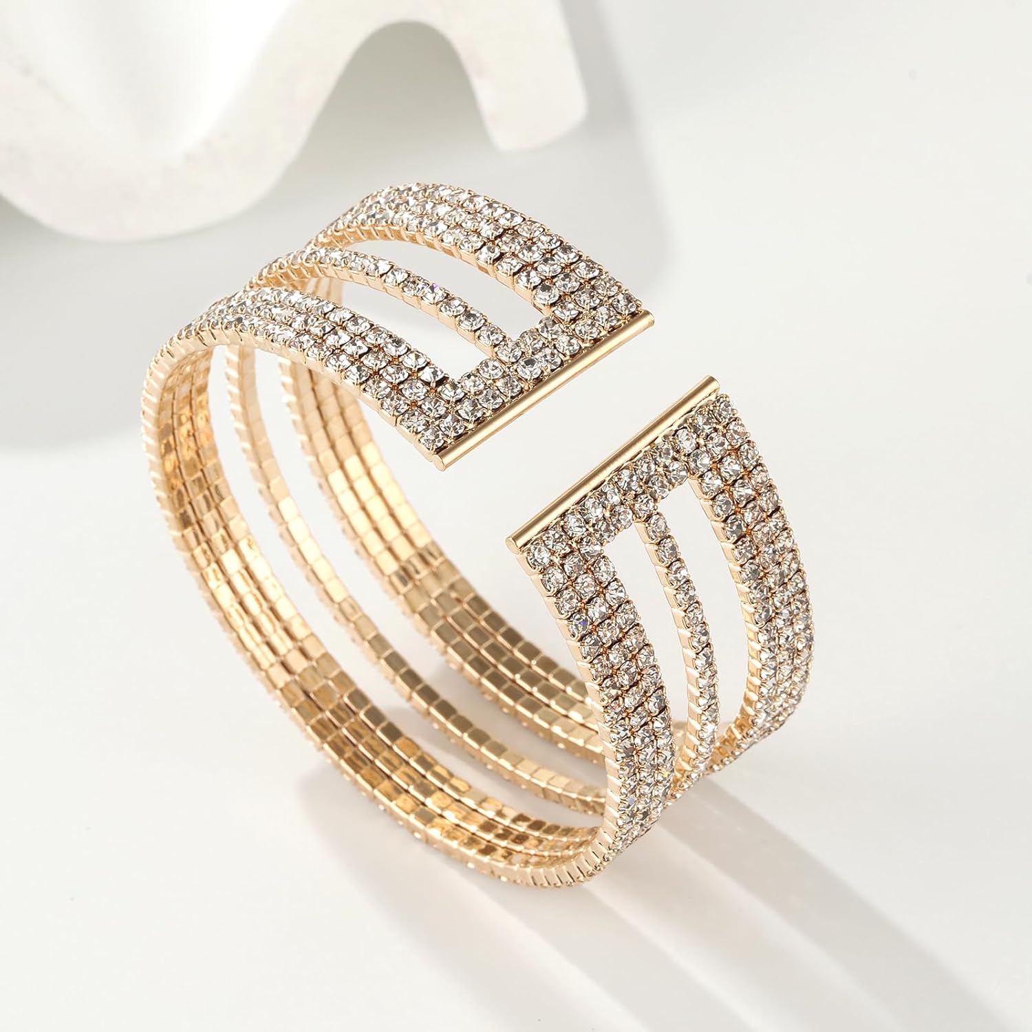 Multi-layer Sparkling Rhinestone Cuff Bracelet For Women Crystal Bangle Strand Wrap Bracelet for Party Prom Wedding - Image 5