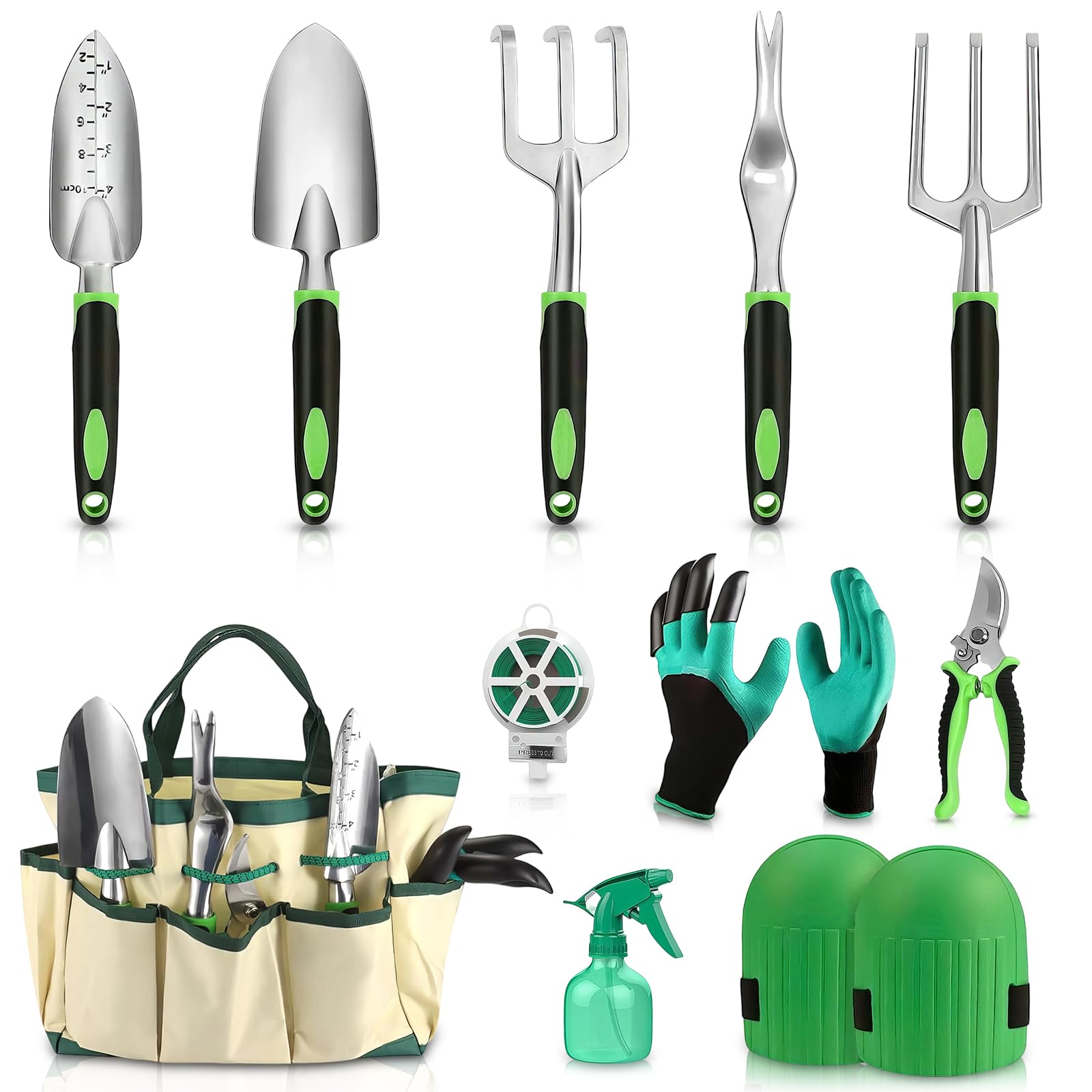 Set Giardinaggio 11 Pezzi In Acciaio Inox Con Borsa Impermeabile – Attrezzi Ergonomici Per Donne E Uomini