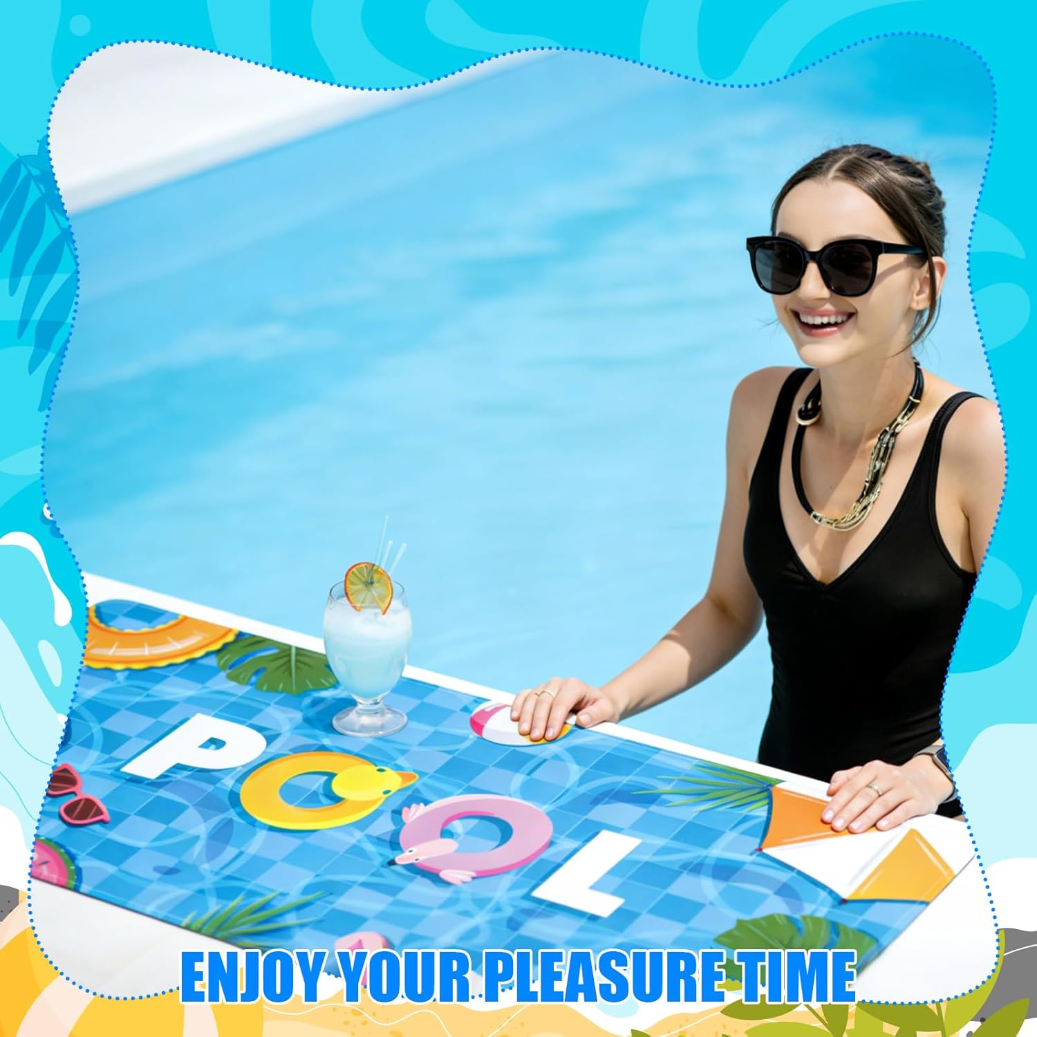 2PCS Poolside Seating Mats for Edge of Pool, 35.4 X 15.7 Inch Non Slip Walk Pool Mats Swimming Pools Rubber Pad, Decorative Poolside Mat Pools Cushions Leaves for Outdoor Indoor Summer Beach Lounging