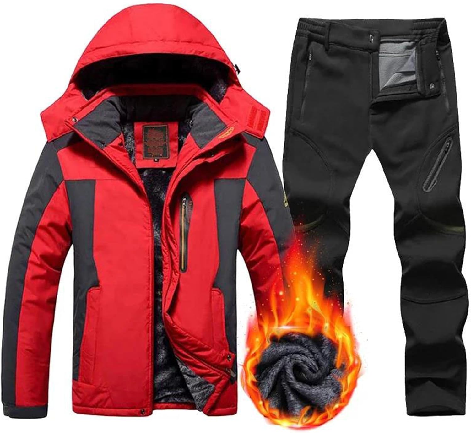 Men's Winter Ski Suit Windproof Jacket And Pants Two Piece Snowboarding Skiing Outfit With Warm Fleece Lining