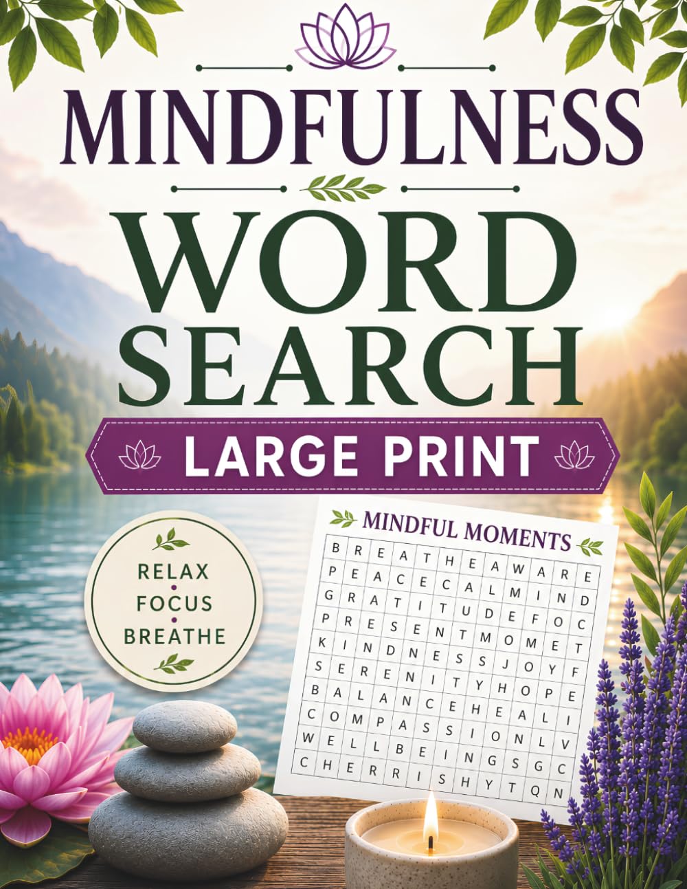 Mindfulness Word Search: Big Print Mindfulness Word Search Puzzle Book for Adults, Teens, and Seniors: 70 Themed Word Searches for Anxiety and Stress ... Relaxation, Mental Health, and Well-being
