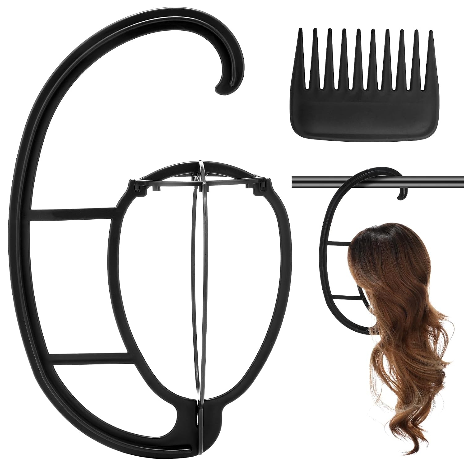ProSuites Wig Head Stand with Wig Brush Comb, Travel Wig Holder Comb Set for for Women Multiple Wigs
