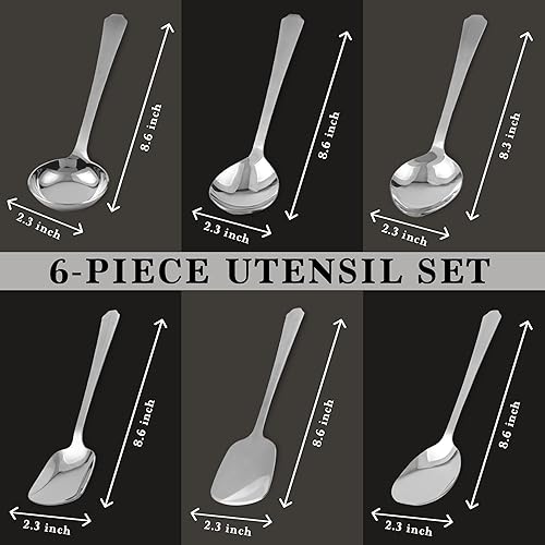 Miniatura 2 de CRAFTONE Juego de utensilios de cocina de acero inoxidable (6 piezas) incluye cucharón, volteador, servir, cocinar, arroz, cuchara ovalada, juego de