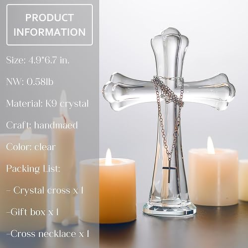 Miniatura 3 de H&D HYALINE & DORA Cruz de cristal transparente, figura de cruz sagrada de cristal para oración de iglesia, decoración del hogar, adorno de cruz de
