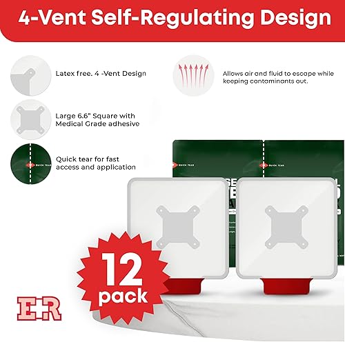 Vista 16 de Ever Ready First Aid Sello de pecho ventilado con desgarro rápido, paquete doble - 6.6 pulgadas cuadrado oclusivo adhesivo apósito para heridas