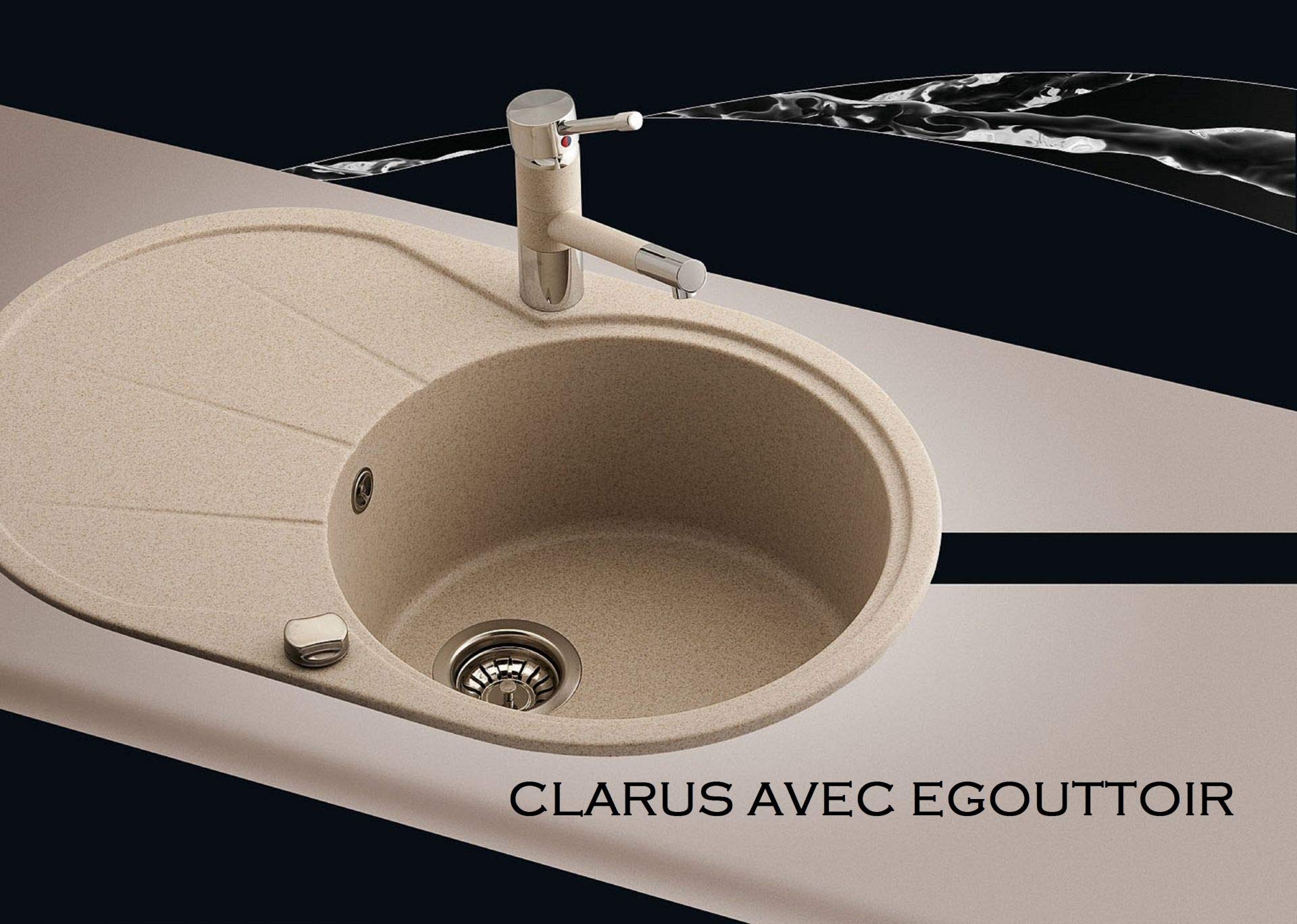 Evier granit blanc - rond avec egouttoir - CLARUS