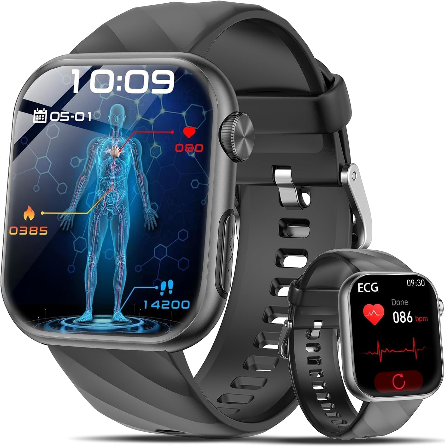 Lgnitek Smartwatch con ECG/𝐆li𝐜𝐞m𝐢𝐚/BMI/Acido Urico/Lipidi/HRV, 1,97" AMOLED Orologio Saluta con Funzione Telefono, 24H Pressione Sanguigna/Sonno/SPO2/Cardiofrequenzimetro, IP68 iOS Android