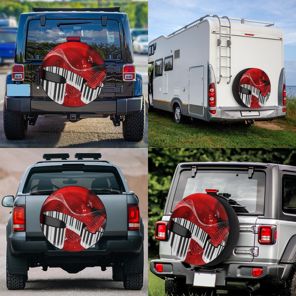 Musical Note Tire Covers Portable Spare Tire Cover Soft Durable Waterproof Dustproof Set of 4 Bags 16 Inches for Car Truck SUV Trailer Camper