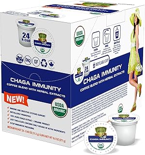 SOLLO Chaga Mushroom Infused Coffee Pods Compatible With 2.0 K-Cup Keurig Brewers, Mushroom Coffee, Organic by USDA, No After Taste, 24 Count