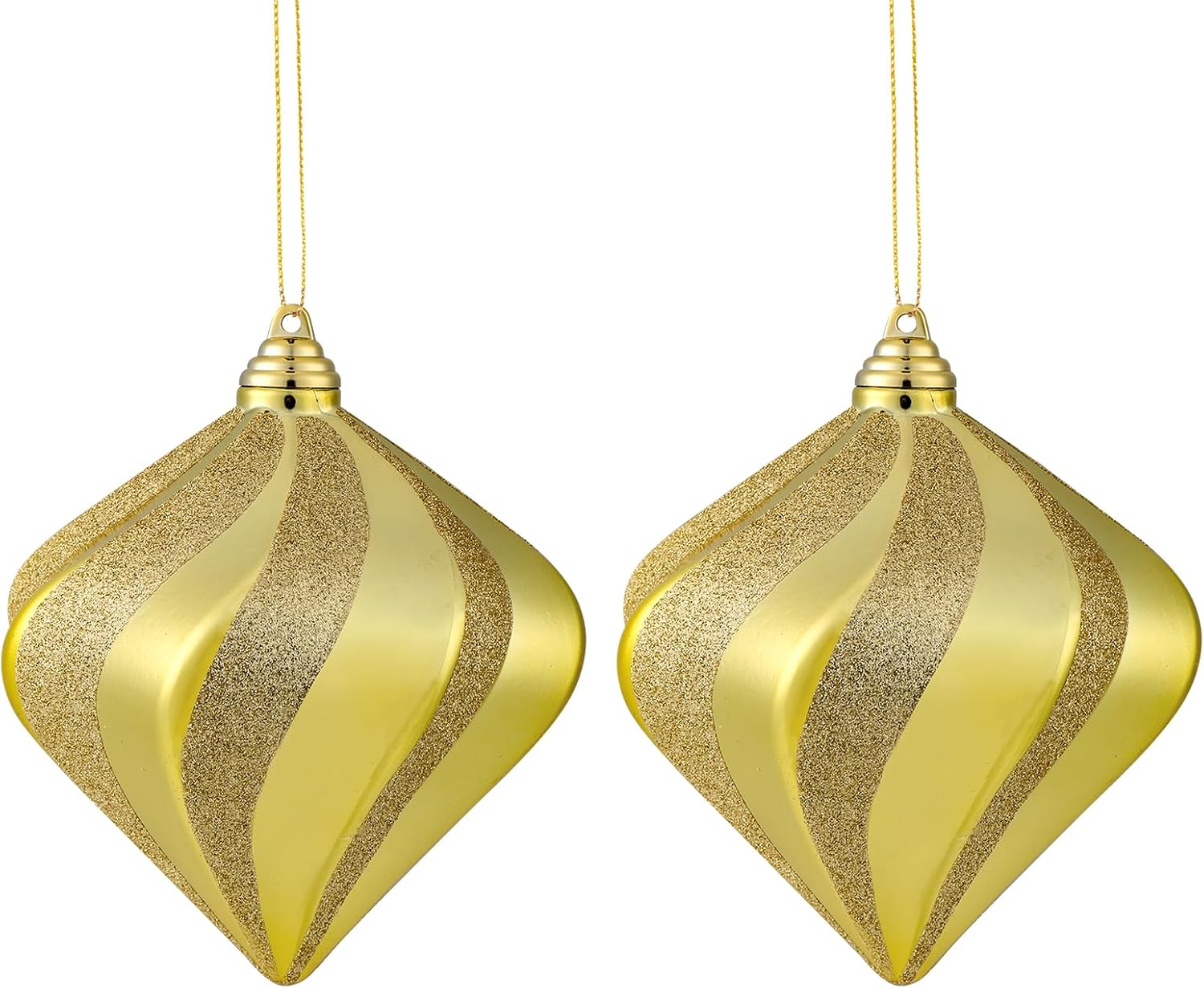 2 Pcs 9" Large Shatterproof Finial Drop Ornaments - Gold Christmas Big Ornaments Hanging Ball for Holiday Decorations