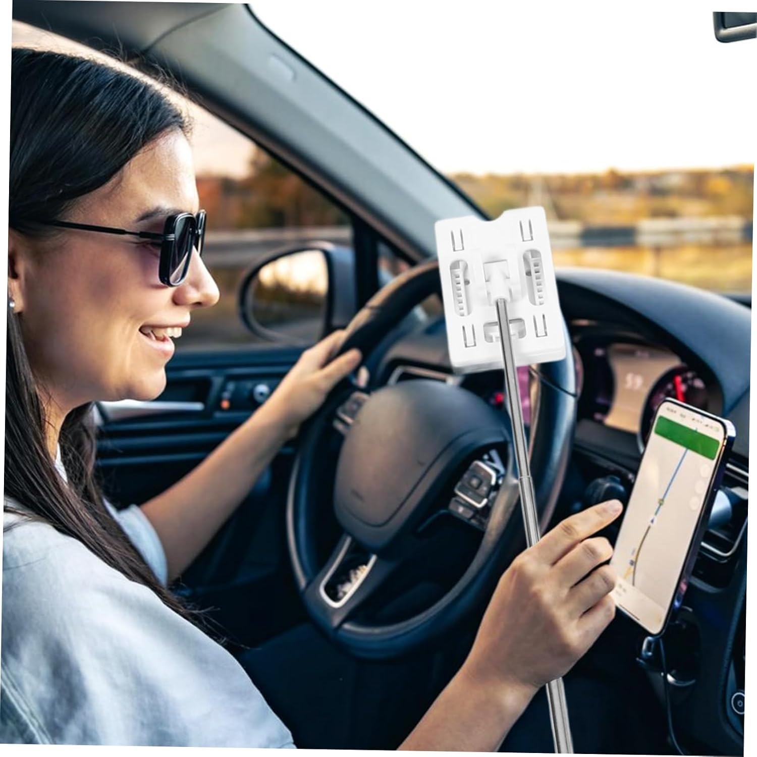 CHILDWEET Telescopic Parking Card Holder Rod for Toll Kiosks Vehicles White