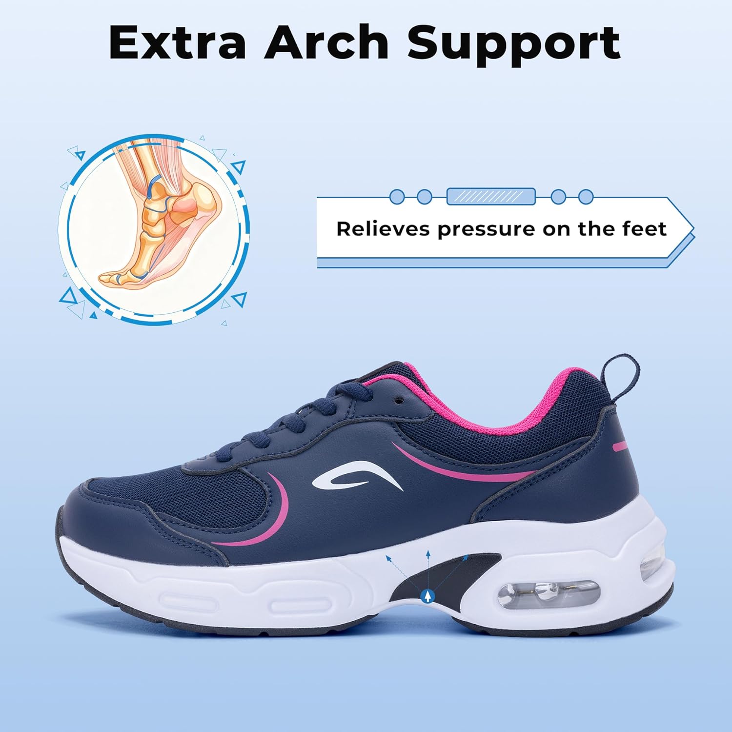Artlea Women's Walking Shoes with Arch Support Orthotic Tennis Shoes for Plantar Fasciitis Women Fashion Sneakers for Foot Pain Relief, Size 6.5-11 - Image 4