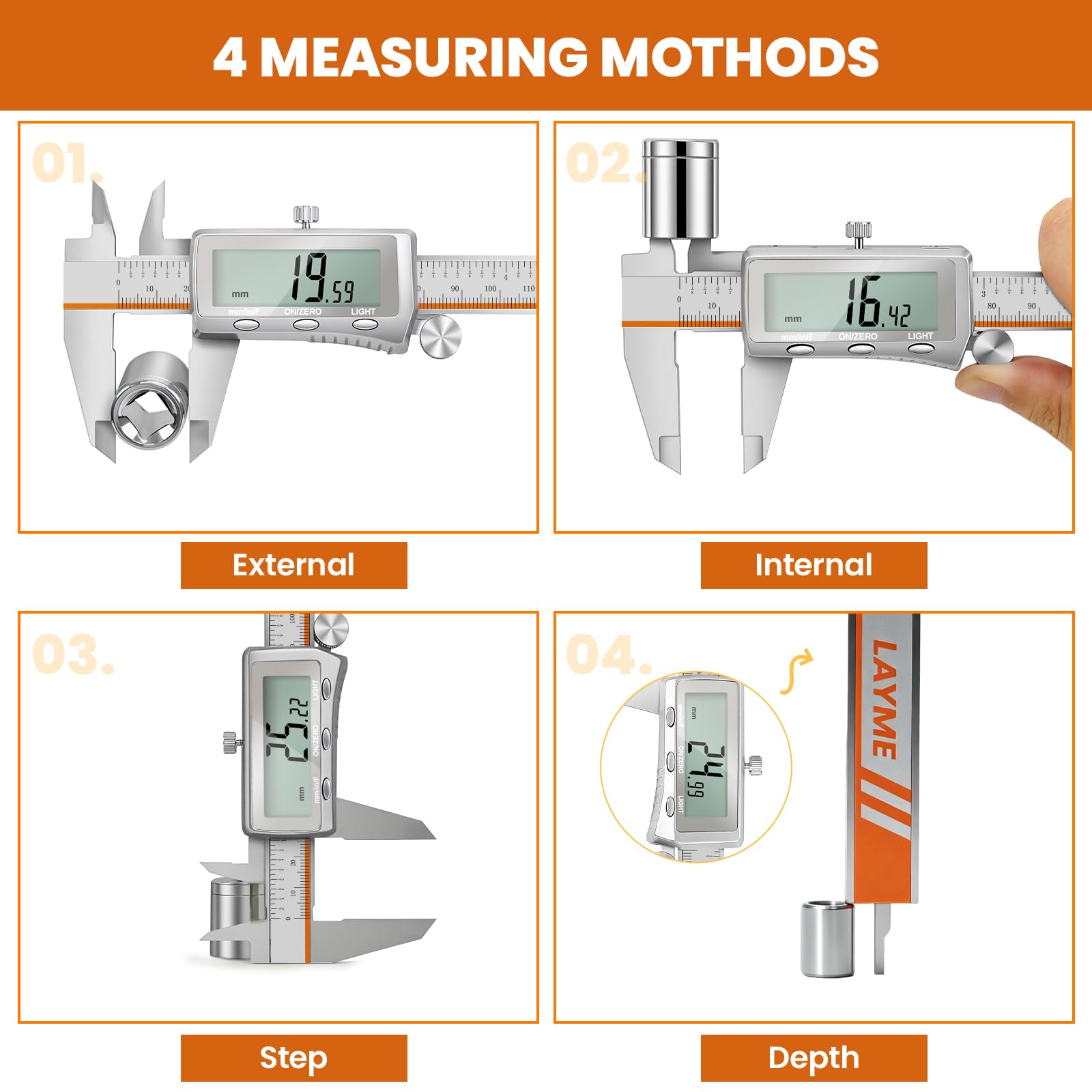 Rechargeable Digital Caliper - 6 Inch with Backlight -6