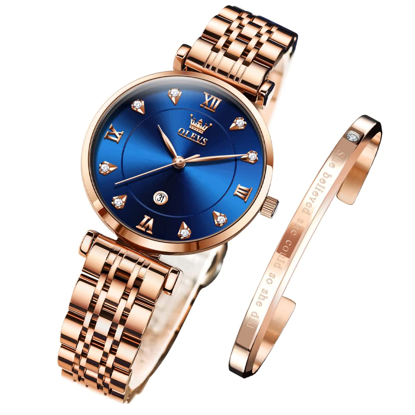 Watches for Women Rose Gold Fashion Elegant Dress Diamond Analog Quartz Ladies Watches Stainless Steel Date Waterproof Women's Watches