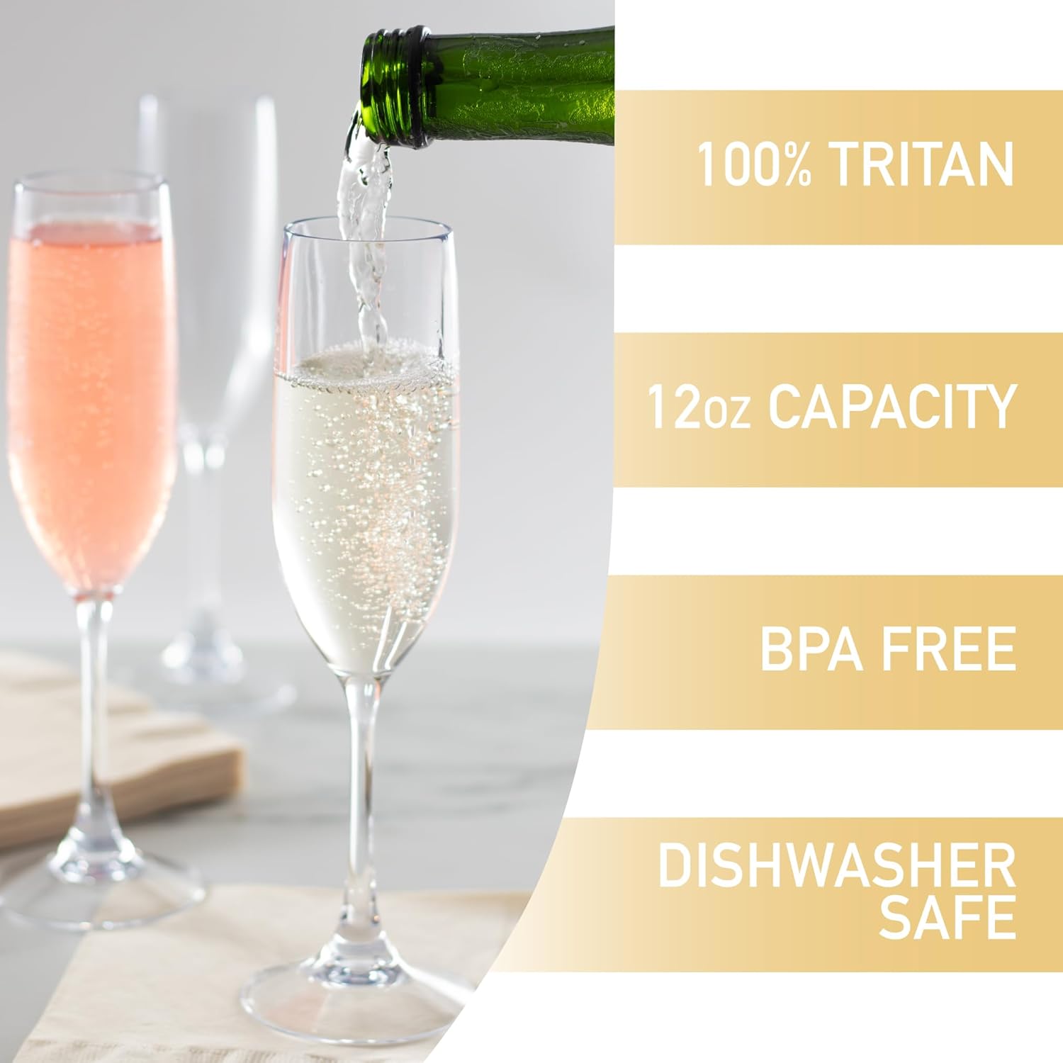 D'Eco Unbreakable Tritan Champagne Flutes, 12 oz (Set of 4)- Shatterproof, Crystal-Clear, BPA-Free Plastic Glasses - Indoor & Outdoor Cocktail Glasses for Hosting Parties - Valentines Day Gift for Her - Image 2