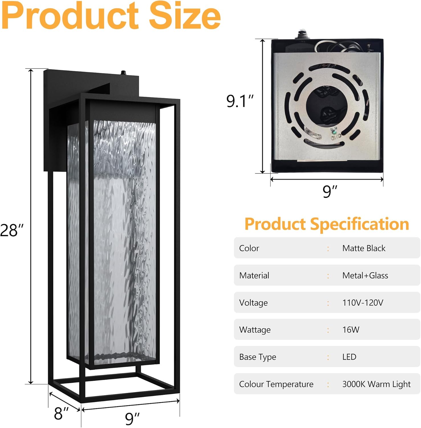 𝟐𝟖𝐈𝐍𝐂𝐇 Giant LED Porch Lights Outdoor, Black Dusk to Dawn Outdoor Lighting, Waterproof Exterior Wall Mount Lantern Sconce, Outside Wall Light for House Doorway Front Door