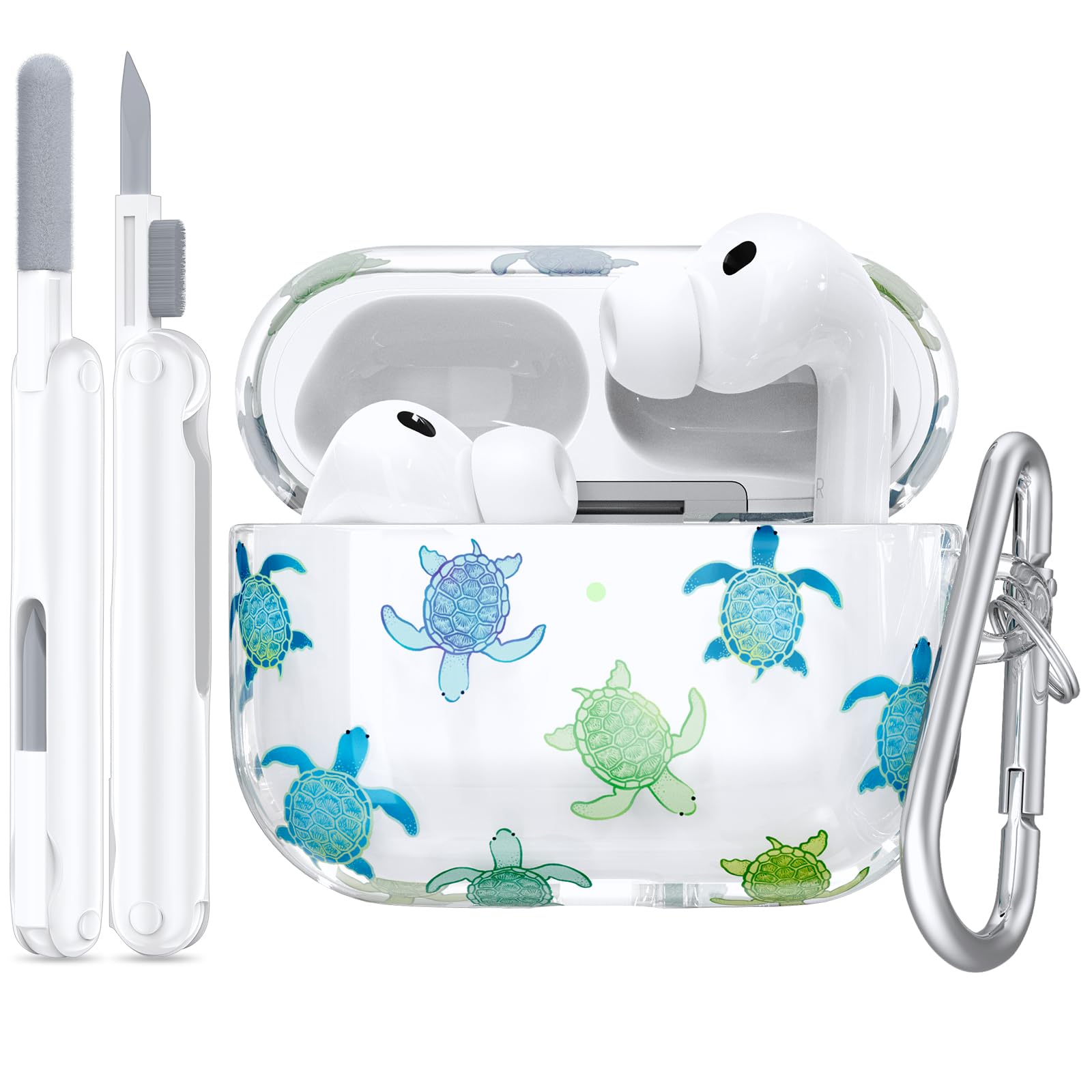 Case Cover Compatible with AirPods Pro 3 Case(2025) with Cleaner Kit,Carabiner Included,Supports Wireless Charging,Cute Protective Cover for Apple AirPods Pro 3rd Generation,for Men & Women