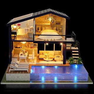 DIY Miniature Dollhouse Kit, Wooden Miniature Assembling Decorative Ornament Dollhouse DIY Time Apartment Large Villa Cottage Gift for Kids, Girls (Time Apartment)